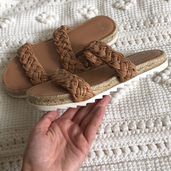 Marc Fisher LTD Jaimee Tan Leather Double Braided Espadrilles Sandals Shoes 7.5 - Picture 4 of 8